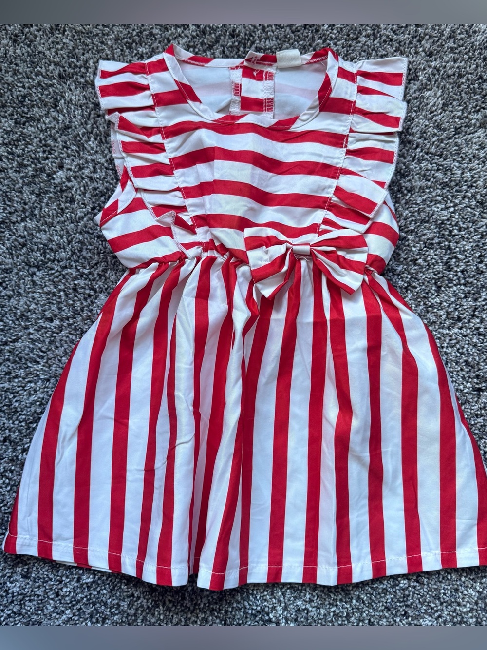 Red and White Striped Ruffle Bow Dress